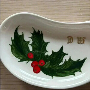 Vintage Metlox Poppytrail atomic trinket dish with holly